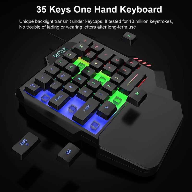 MFTEK One Hand Gaming Keyboard and Mouse Combo, RGB Rainbow Backlit One-Handed Mechanical Feeling Keyboard with Wrist Rest Support, USB Wired Keyboard Mouse and Mouse Pad Set for PC PS4 Gamer - Image 4